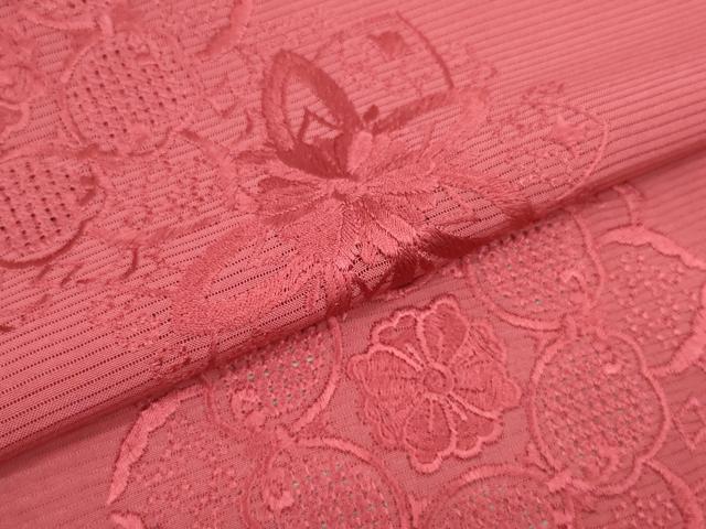 平和屋着物*夏物 中国三大刺繍 汕頭刺繍 付下げ 反物 着尺 絽 堅牢染 正倉院花 臙脂色 逸品 未使用 DAAV8288zzz