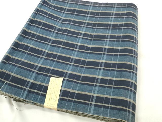 平和屋着物∴夏物 浴衣 反物 着尺 松風縮 格子柄 綿 逸品 未使用 DAAV8294zzz