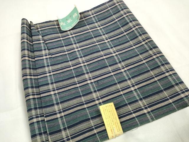平和屋着物∴夏物 浴衣 反物 着尺 松風縮 格子柄 綿 逸品 未使用 DAAV8295zzz