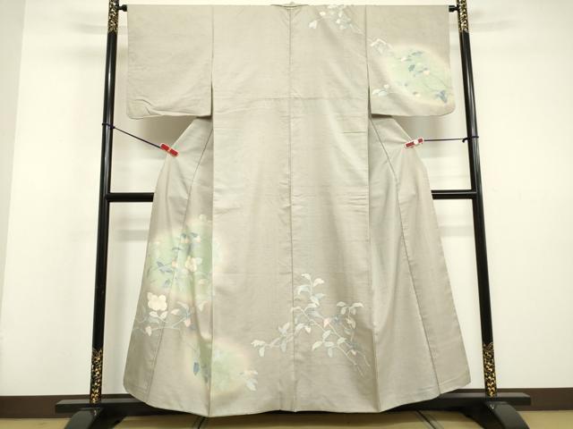 平和屋着物●訪問着 紬地 草花文 正絹 逸品 DAAV8532tw