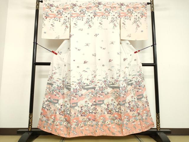 平和屋着物●訪問着 飛鶴霞草花文 暈し染め 金彩 正絹 逸品 DAAV8562tw