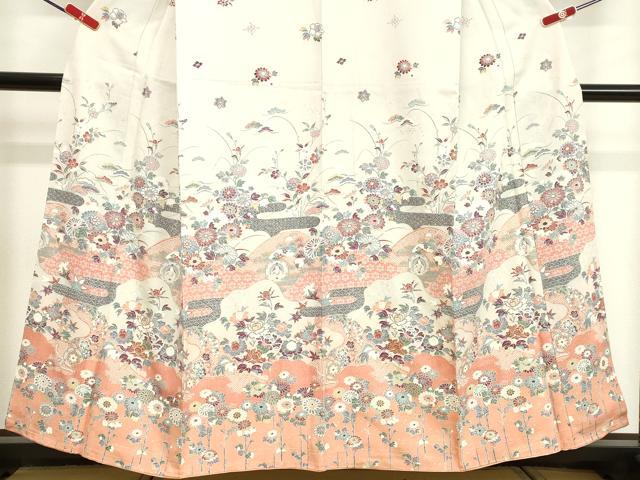 平和屋着物●訪問着 飛鶴霞草花文 暈し染め 金彩 正絹 逸品 DAAV8562tw