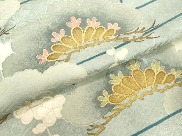 平和屋着物●創業460年・千總 色留袖 刺繍 霞枝梅松文 月白色地 金彩 三越扱い 正絹 逸品 DAAV8592tw