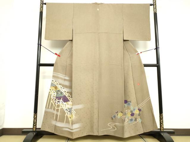平和屋着物●ファッションデザイナー 花井幸子 色留袖 刺繍 渡橋草花文 金銀彩 正絹 逸品 DAAV8671tw
