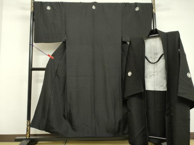 平和屋着物●男性 黒紋付・羽織セット 正絹 逸品 DAAV8681tw