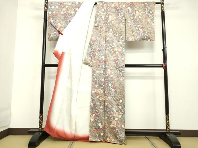 平和屋着物●上質な小紋 絞り 辻が花 扇面御所車文 金彩 正絹 逸品 未使用 DAAV8776tw