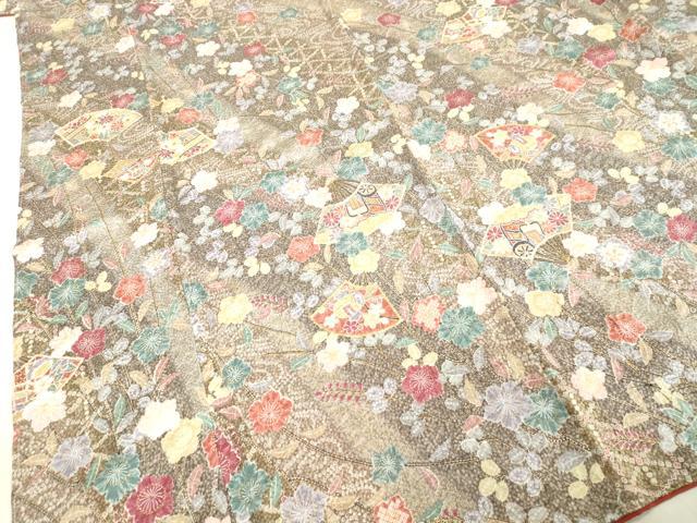 平和屋着物●上質な小紋 絞り 辻が花 扇面御所車文 金彩 正絹 逸品 未使用 DAAV8776tw
