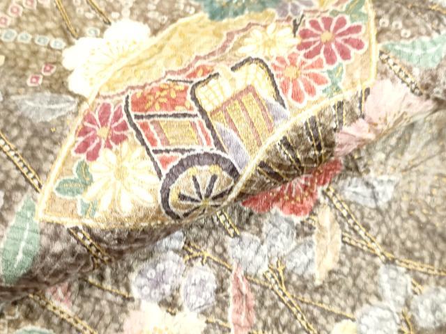 平和屋着物●上質な小紋 絞り 辻が花 扇面御所車文 金彩 正絹 逸品 未使用 DAAV8776tw