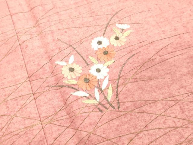 平和屋着物●訪問着 紬地 刺繍 草花文 金彩 正絹 逸品 DAAV8822tw