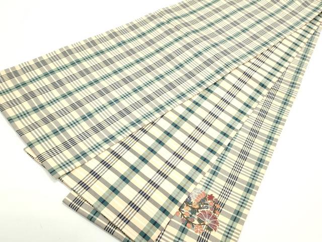 平和屋着物●両面 太鼓柄袋帯 総刺繍 格子花唐草丸文 金糸 正絹 逸品 DAAV9061ob