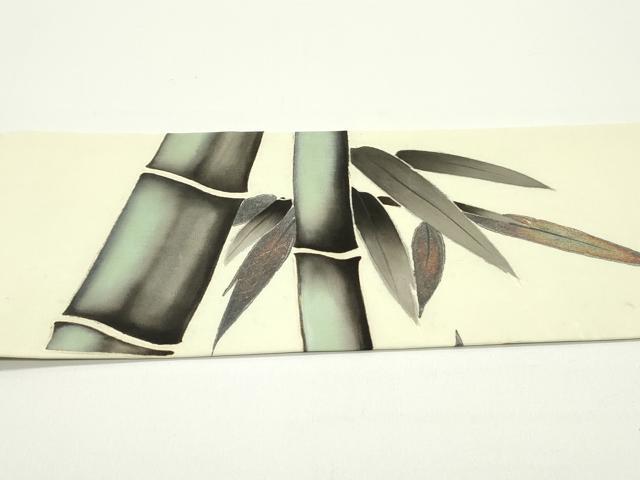 平和屋着物●塩瀬 九寸名古屋帯 手描き 雀 笹竹文 鳥の子色 金彩 正絹 逸品 DAAV9164ob
