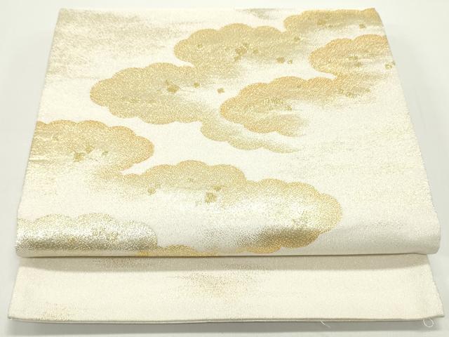 平和屋着物●綴れ 太鼓柄袋帯 霞雲文 象牙色 金銀糸 正絹 逸品 DAAV9219ob