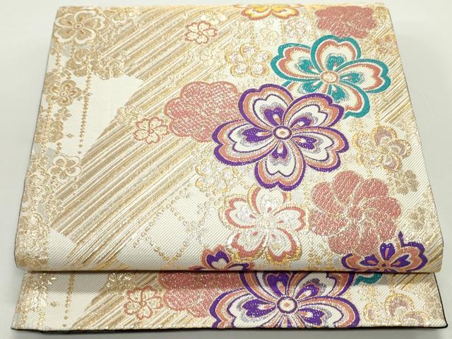 平和屋着物●両面 六通柄袋帯 舞桜間道 金銀糸 正絹 逸品 DAAV9233ob
