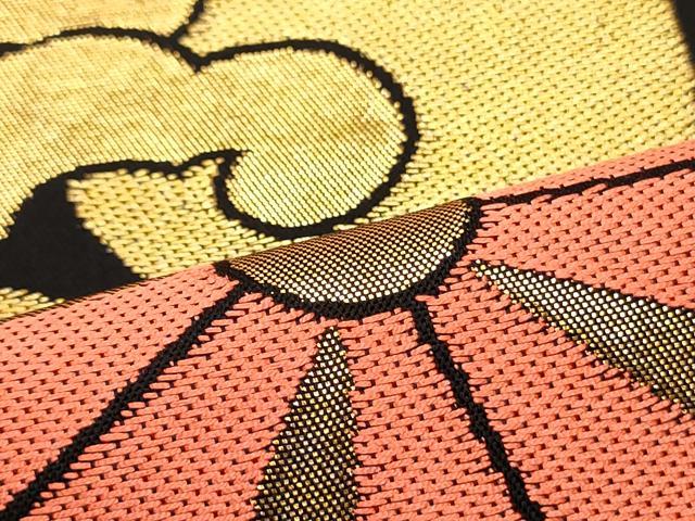 平和屋着物●織物一筋名門 織悦 全通柄 本袋帯 立波花文 黒地 金糸 正絹 逸品 DAAV9296ob