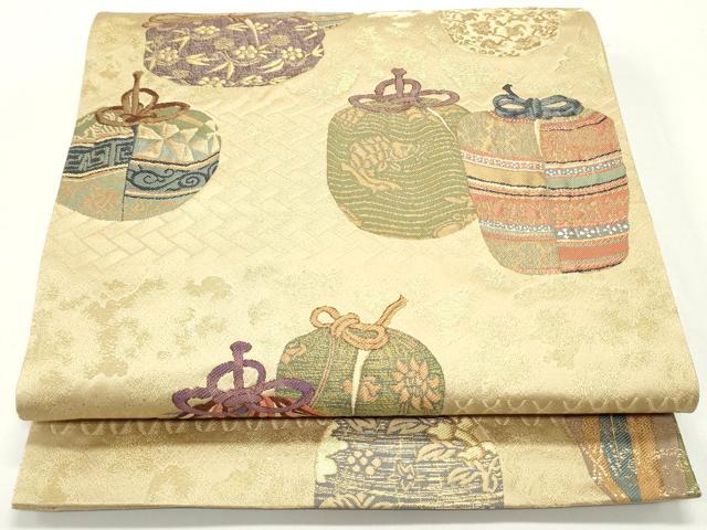 平和屋着物●六通柄袋帯 祥山 檜垣仕覆花文 金糸 本金箔 正絹 逸品 DAAV9302ob
