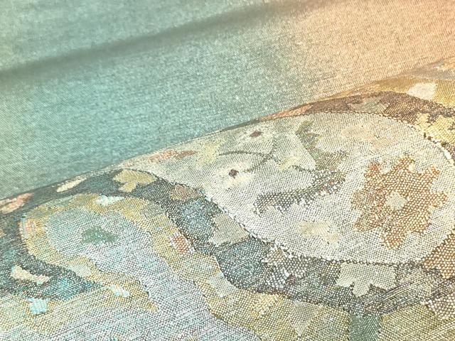 平和屋着物●太鼓柄袋帯 紬地 手織 切嵌抽象文様 金銀糸 正絹 逸品 DAAV9303ob
