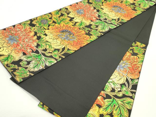 平和屋着物●六通柄 本袋帯 卵金大牡丹 黒地 金糸 正絹 逸品 DAAV9311ob