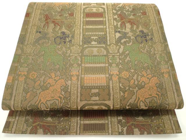 平和屋着物●六通柄袋帯 狩猟花間道 金糸 正絹 逸品 DAAV9314ob