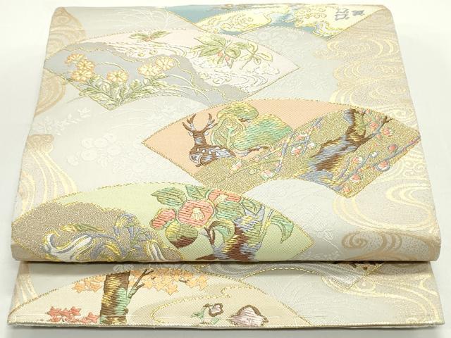 平和屋着物●六通柄袋帯 唐織 流水地紙重ね草花文 金糸 正絹 逸品 DAAV9334ob