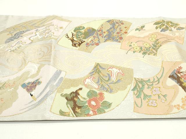 平和屋着物●六通柄袋帯 唐織 流水地紙重ね草花文 金糸 正絹 逸品 DAAV9334ob