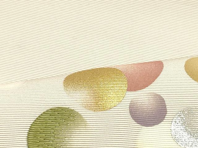 平和屋着物●塩瀬 九寸名古屋帯 刺繍 丸文 薄卵色 金銀彩 正絹 逸品 DAAV9337ob