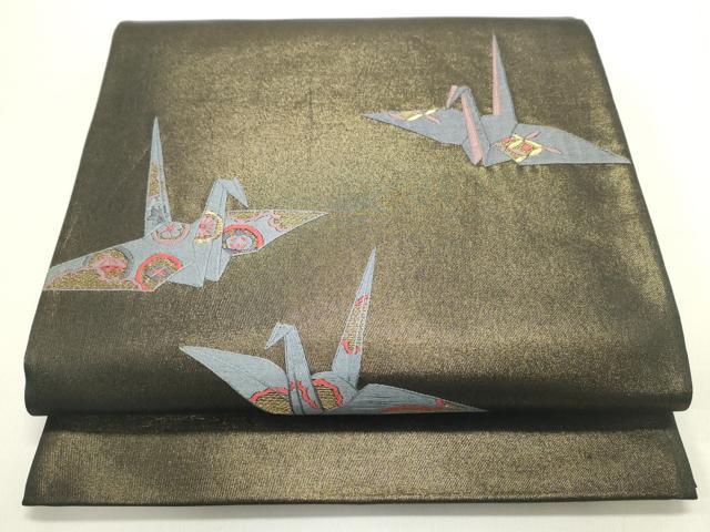 平和屋着物●太鼓柄袋帯 総刺繍 折り鶴 金糸 正絹 逸品 DAAV9341ob