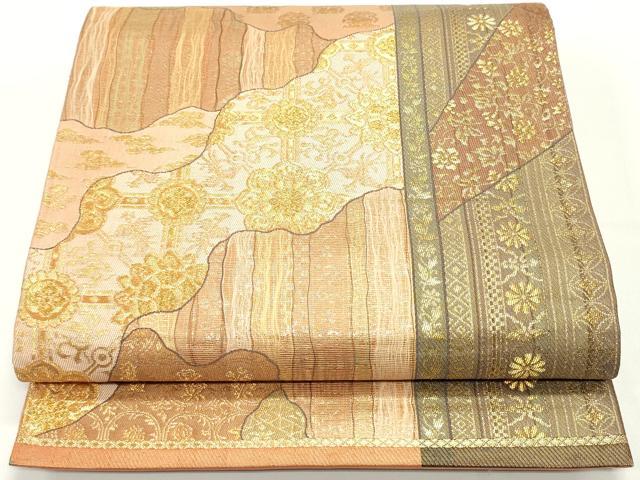 平和屋着物●六通柄袋帯 切嵌 道長花兎間道 金糸 正絹 逸品 DAAV9364ob