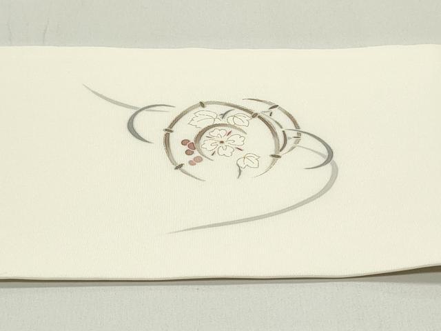 平和屋着物●塩瀬 九寸名古屋帯 花鼓文 象牙色 金彩 正絹 逸品 DAAV9368ob