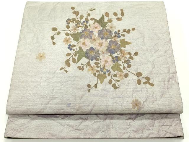 平和屋着物●太鼓柄袋帯 押し花 草花文 正絹 逸品 DAAV9394ob
