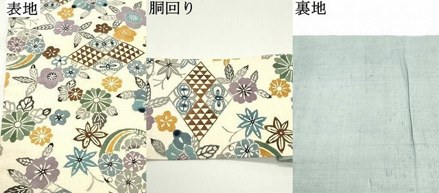 平和屋着物●九寸名古屋帯 紬地 型染め 花蝶菱文 正絹 逸品 DAAV9501ob
