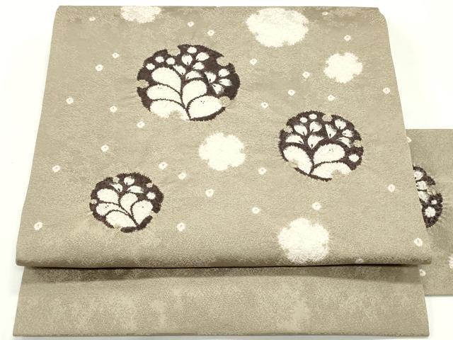 平和屋着物●九寸名古屋帯 絞り 雪輪花文 正絹 逸品 未使用 DAAV9518ob