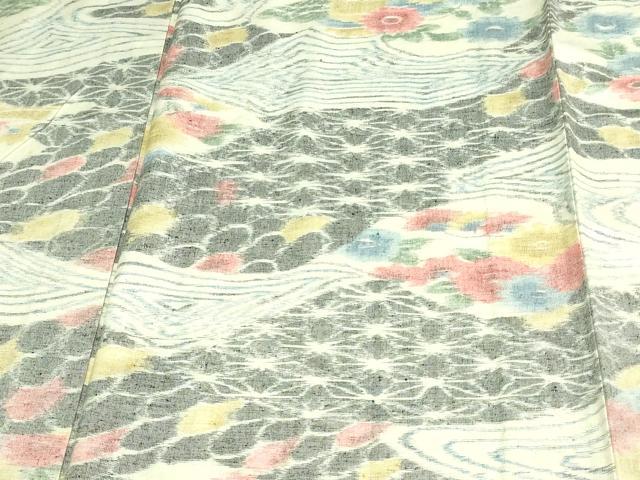 平和屋着物▽上質な紬 単衣 草花文 正絹 逸品 DAAV9539sf