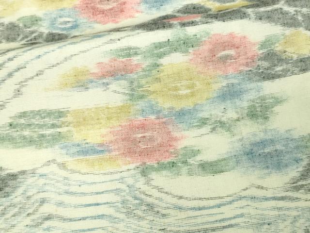 平和屋着物▽上質な紬 単衣 草花文 正絹 逸品 DAAV9539sf
