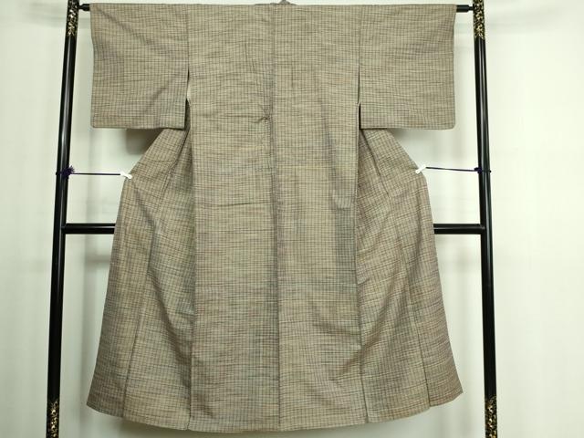 平和屋着物▽上質な紬 単衣 格子 正絹 逸品 DAAV9594sf