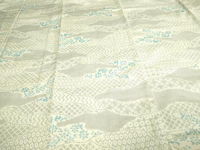 平和屋着物▽上質な紬 単衣 吉祥花文 正絹 逸品 DAAV9603sf
