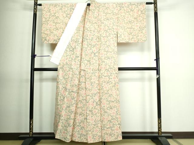 平和屋着物▽上質な紬 単衣 花唐草文 正絹 逸品 DAAV9606sf