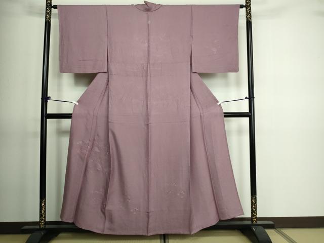 平和屋着物▽中国三大刺繍 汕頭刺繍 スワトウ刺繍 総刺繍 訪問着 色無地 単衣 草花文 紅藤色 正絹 逸品 DAAV9607sf