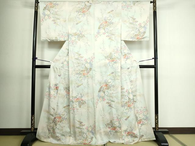 平和屋着物▽上質な小紋 単衣 扇面草花文 暈し染め 金彩 正絹 逸品 DAAV9623sf