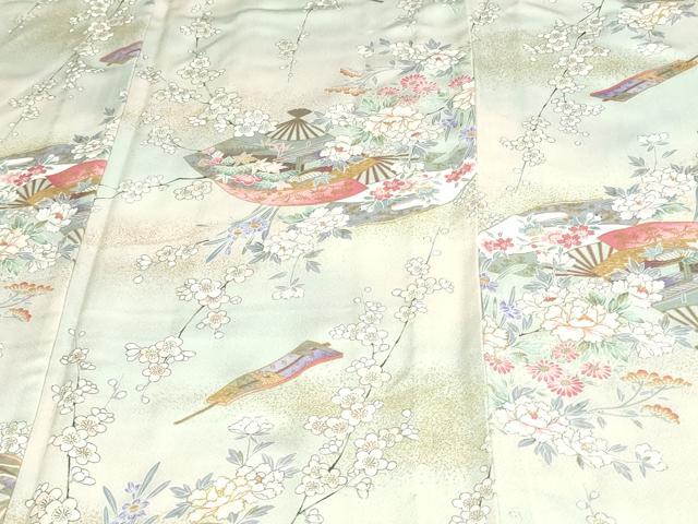 平和屋着物▽上質な小紋 単衣 扇面草花文 暈し染め 金彩 正絹 逸品 DAAV9623sf