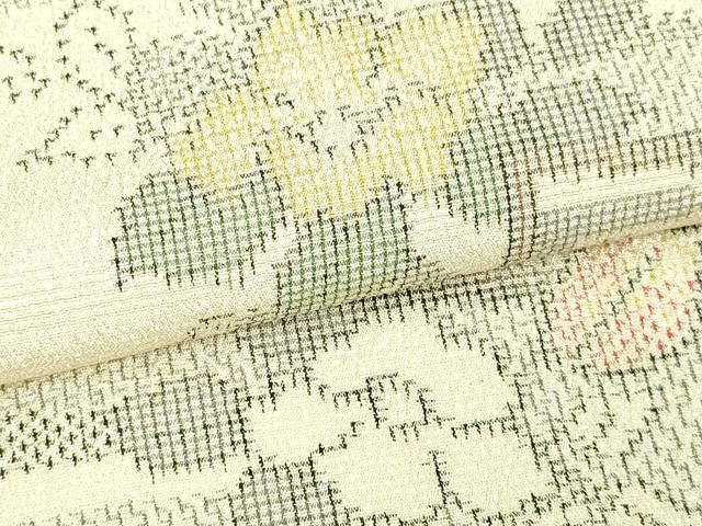 平和屋着物▽本塩沢 単衣 草花文 正絹 逸品 DAAV9633sf