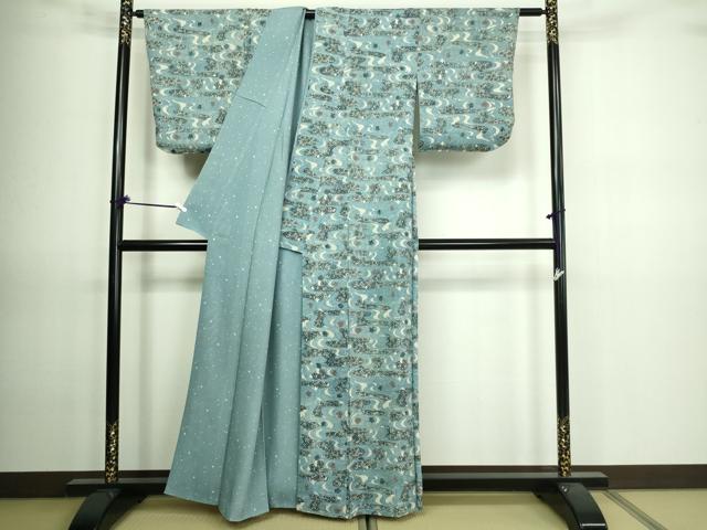 平和屋着物▽上質な小紋 単衣 型染 流水舞葉文 正絹 逸品 DAAV9665sf