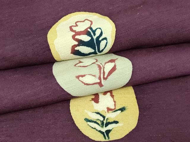 平和屋着物▽上質な紬 単衣 草花文 正絹 逸品 DAAV9690sf