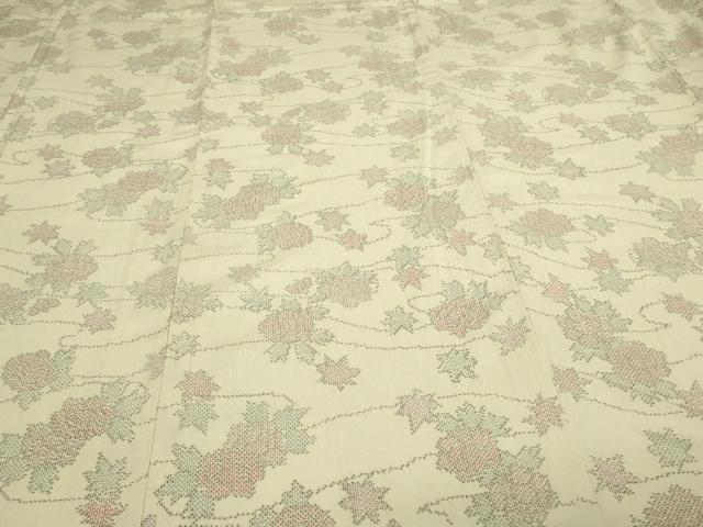 平和屋着物▽本塩沢 単衣 草花文 正絹 逸品 DAAV9708sf