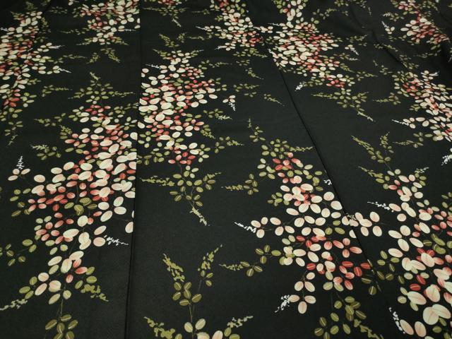 平和屋着物▽小紋 単衣 枝葉文 黒地 洗える着物 DAAV9720sf