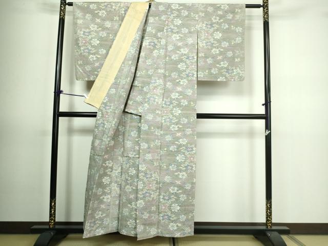 平和屋着物▽上質な紬 単衣 舞花文 正絹 逸品 DAAV9729sf