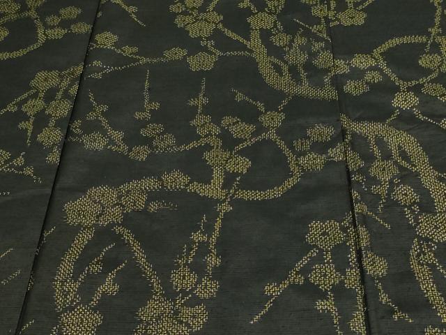 平和屋着物▽上質な紬 単衣 枝梅文 黒地 正絹 逸品 DAAV9747sf