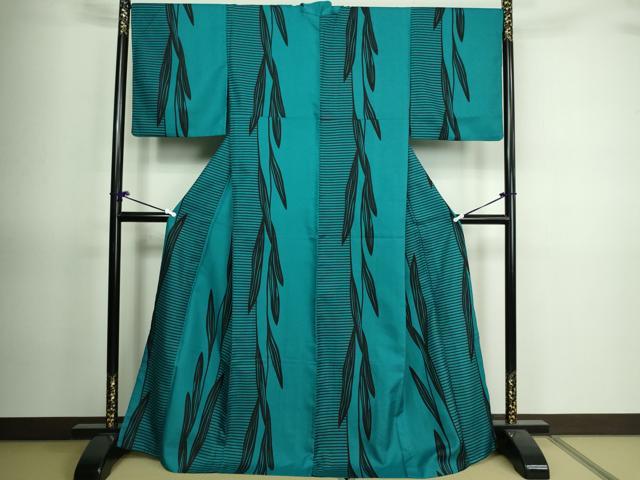 平和屋着物▽小紋 単衣 草葉文 洗える着物 DAAV9755sf