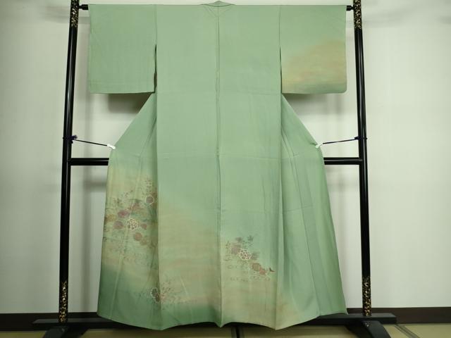 平和屋着物▽中国三大刺繍 汕頭刺繍 スワトウ刺繍 総刺繍 訪問着 単衣 流水草花文 暈し染め 正絹 逸品 DAAV9768sf