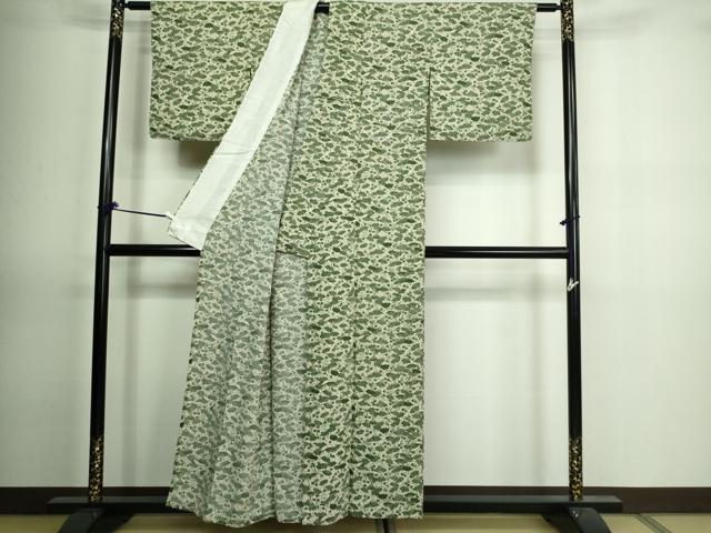 平和屋着物▽上質な紬 単衣 舞扇花文 鬼しぼ縮緬 正絹 逸品 DAAV9855sf