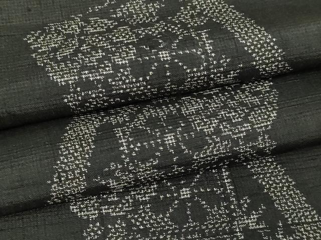 平和屋着物▽上質な紬 単衣 草花文 黒地 正絹 逸品 DAAV9873sf